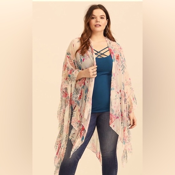 Torrid Floral Chiffon Ruffle Ruana OS NWT - Picture 1 of 4